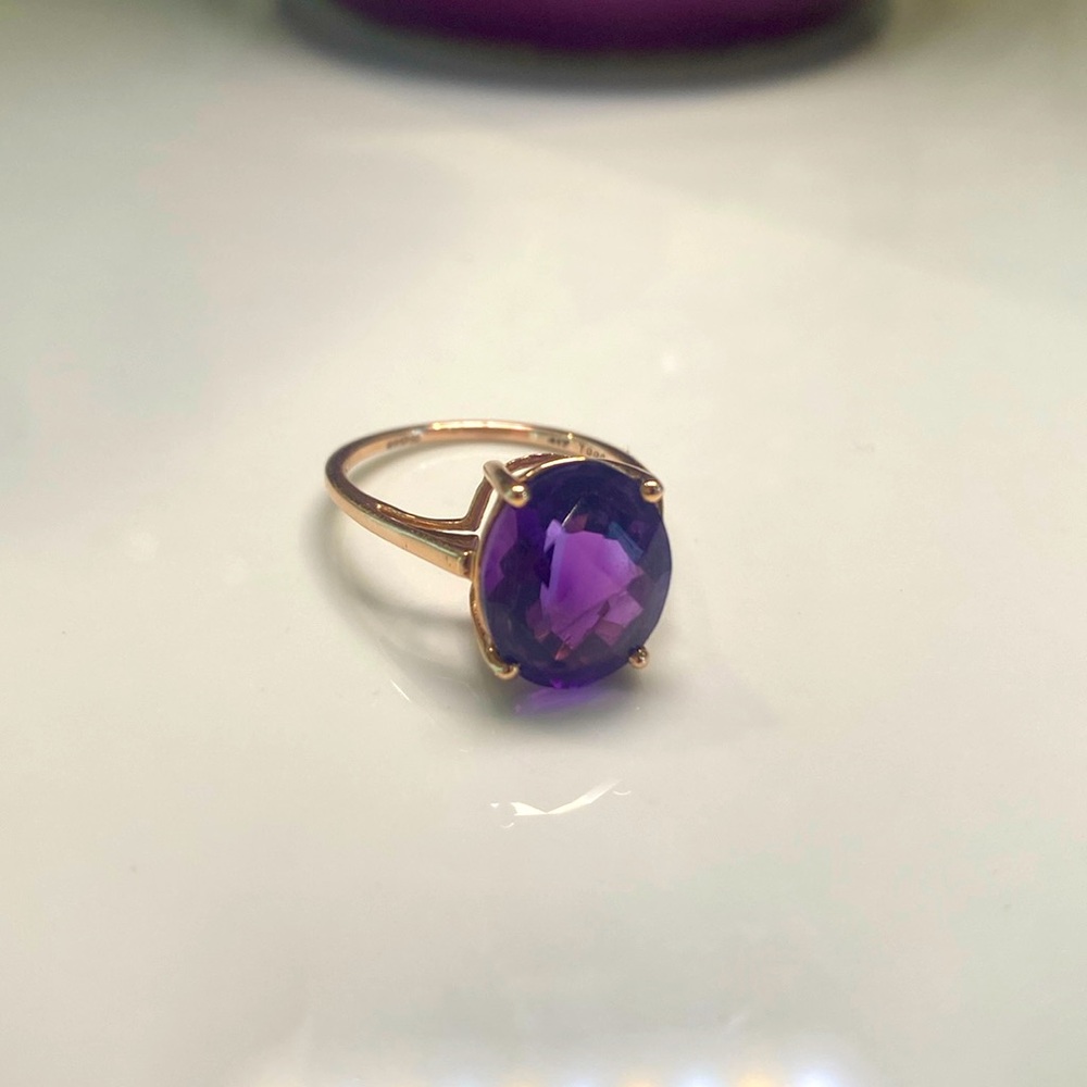 Zambian Amethyst 4.38 ct Size 6 10k Rosey Gold Ring